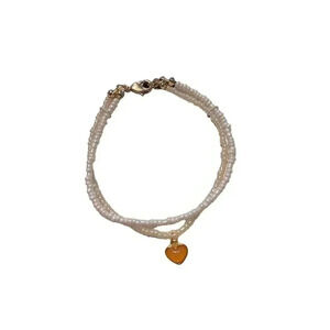 LAUREN CONRAD TWO WHITE BEADS CHAIN WITH PINK HEART